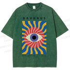 Unisex Bauhaus Geometric Eyes Printed Washed Tee