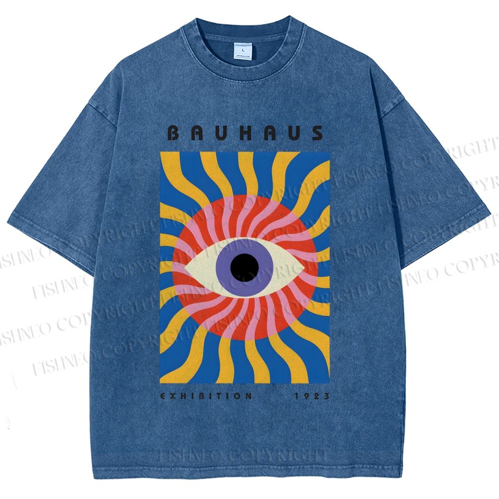 Unisex Bauhaus Geometric Eyes Printed Washed Tee