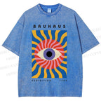 Unisex Bauhaus Geometric Eyes Printed Washed Tee