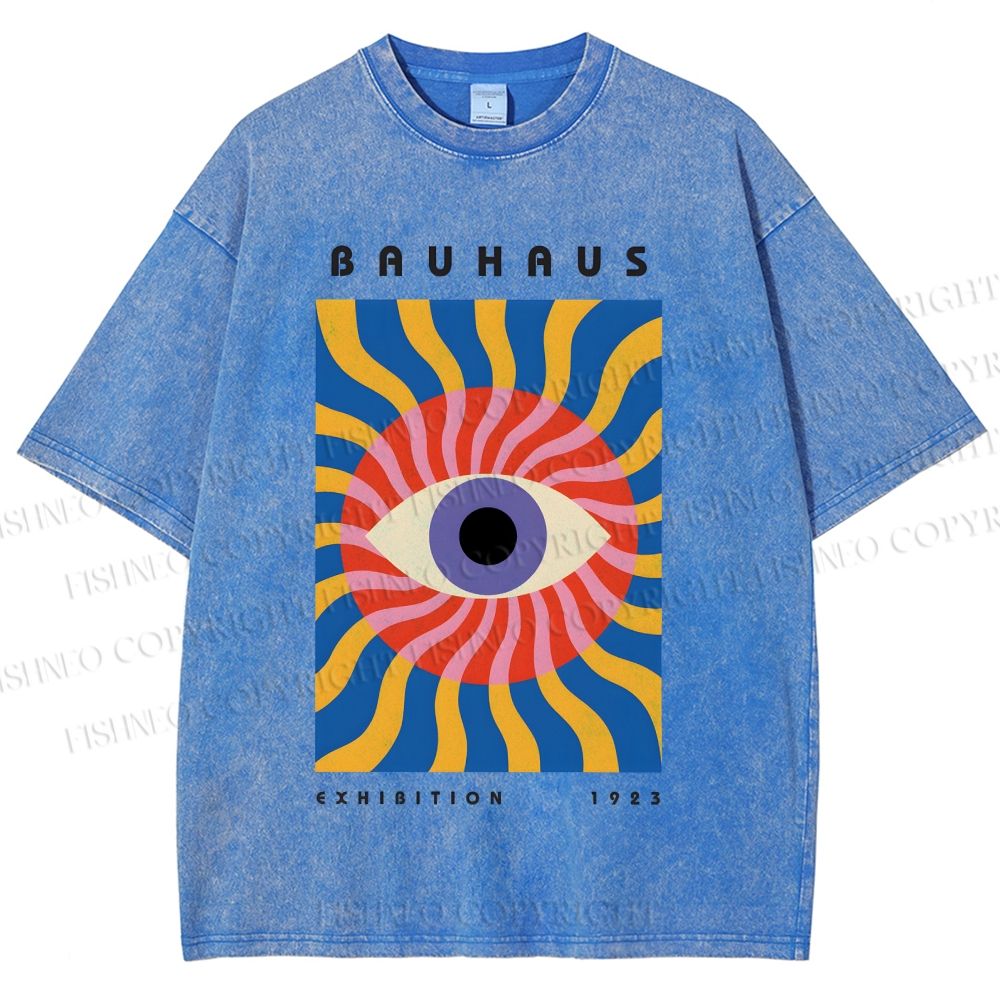 Unisex Bauhaus Geometric Eyes Printed Washed Tee