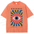 Unisex Bauhaus Geometric Eyes Printed Washed Tee