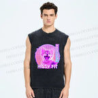 Unisex Hissy Fit Cat Printed Washed Tank Top