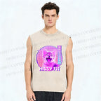 Unisex Hissy Fit Cat Printed Washed Tank Top