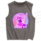 Unisex Hissy Fit Cat Printed Washed Tank Top