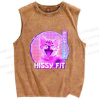 Unisex Hissy Fit Cat Printed Washed Tank Top