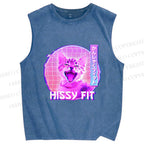 Unisex Hissy Fit Cat Printed Washed Tank Top