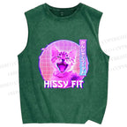 Unisex Hissy Fit Cat Printed Washed Tank Top