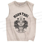 Unisex Symmetric Tigers Printed Washed Tank Top
