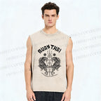 Unisex Symmetric Tigers Printed Washed Tank Top