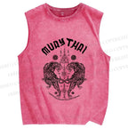 Unisex Symmetric Tigers Printed Washed Tank Top