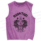 Unisex Symmetric Tigers Printed Washed Tank Top