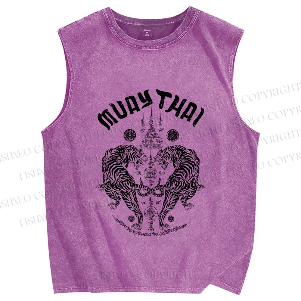 Unisex Symmetric Tigers Printed Washed Tank Top