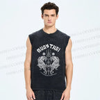 Unisex Symmetric Tigers Printed Washed Tank Top