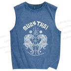 Unisex Symmetric Tigers Printed Washed Tank Top