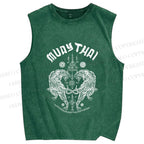 Unisex Symmetric Tigers Printed Washed Tank Top