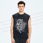 Unisex Azure dragon Printed Washed Tank Top