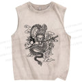 Unisex Azure dragon Printed Washed Tank Top