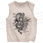 Unisex Azure dragon Printed Washed Tank Top