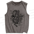 Unisex Azure dragon Printed Washed Tank Top