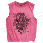 Unisex Azure dragon Printed Washed Tank Top