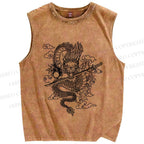 Unisex Azure dragon Printed Washed Tank Top