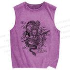 Unisex Azure dragon Printed Washed Tank Top