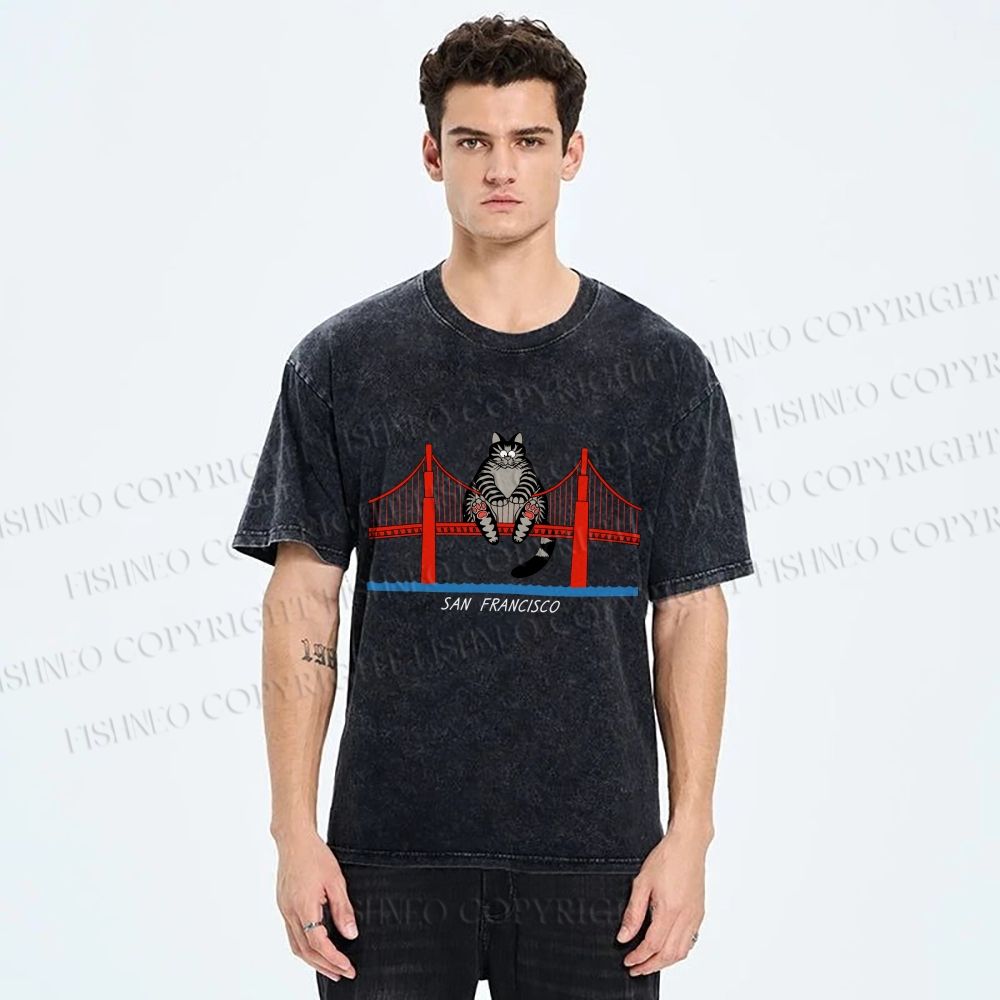 Unisex Project Hail Mary San Francisco Cat Printed Washed Tee