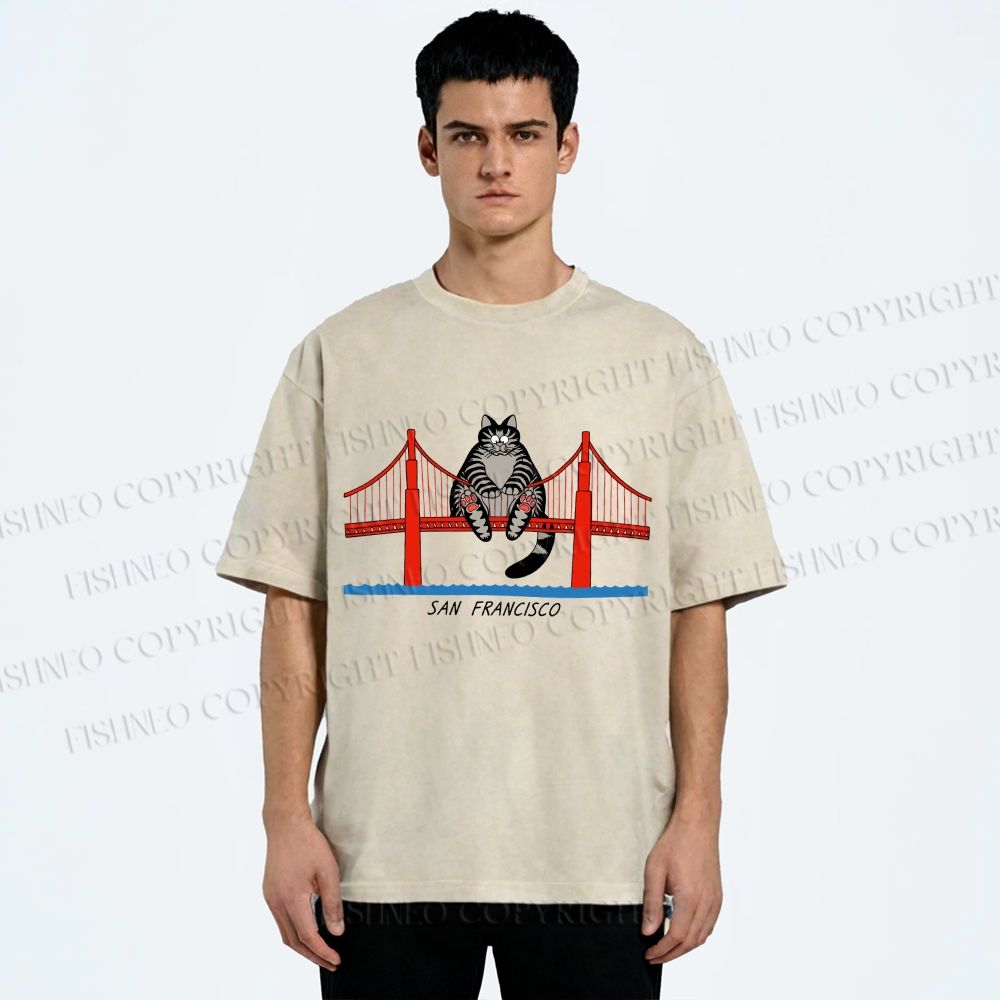 Unisex Project Hail Mary San Francisco Cat Printed Washed Tee