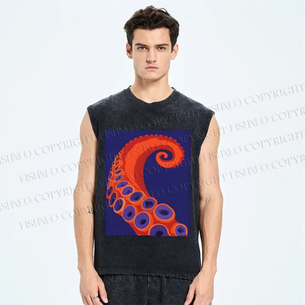 Unisex Octopus Tentacle Printed Washed Tank Top