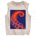 Unisex Octopus Tentacle Printed Washed Tank Top
