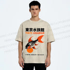 Unisex Tokyo Aquarium Koi Fish Printed Washed Tee