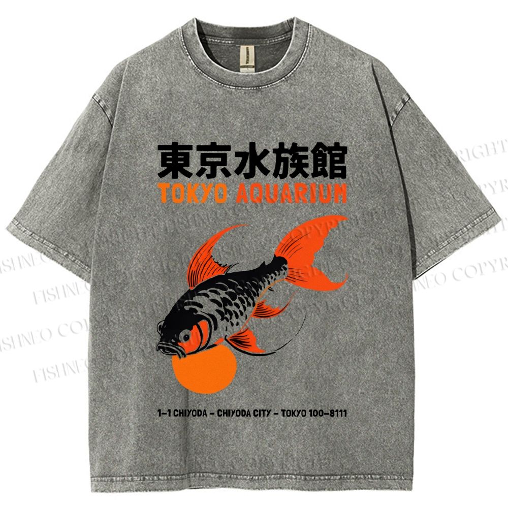 Unisex Tokyo Aquarium Koi Fish Printed Washed Tee