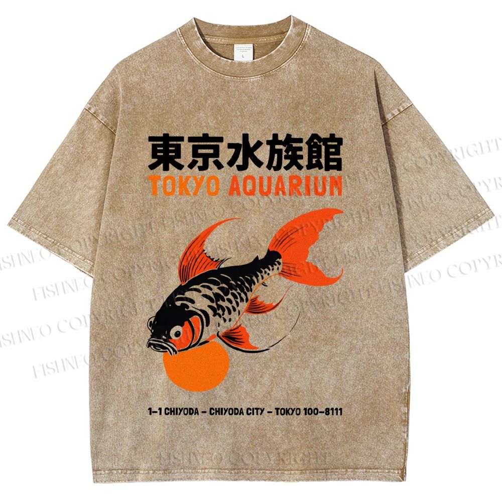 Unisex Tokyo Aquarium Koi Fish Printed Washed Tee