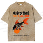 Unisex Tokyo Aquarium Koi Fish Printed Washed Tee