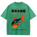Unisex Tokyo Aquarium Koi Fish Printed Washed Tee