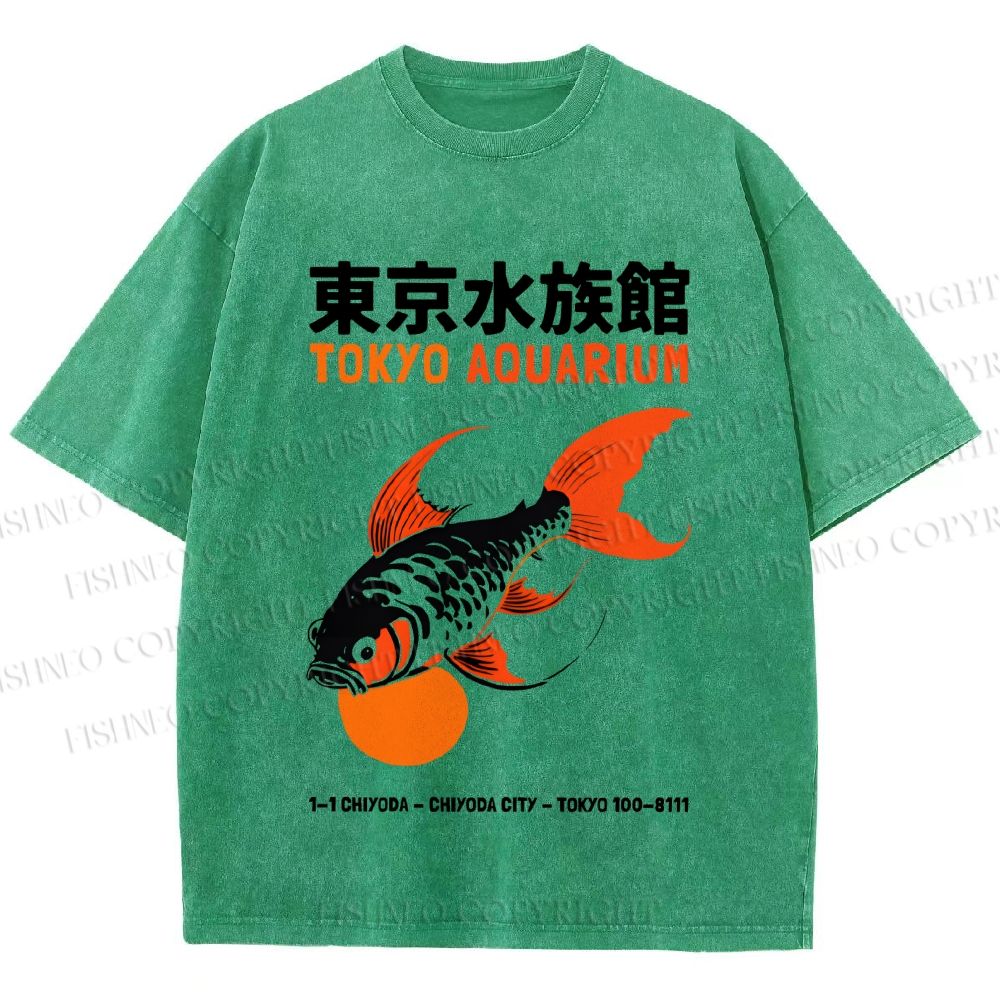 Unisex Tokyo Aquarium Koi Fish Printed Washed Tee