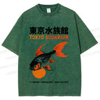 Unisex Tokyo Aquarium Koi Fish Printed Washed Tee
