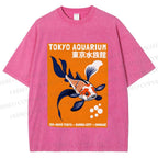 Unisex Tokyo Aquarium Koi Fish Printed Washed Tee