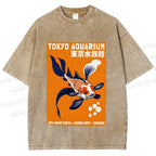 Unisex Tokyo Aquarium Koi Fish Printed Washed Tee