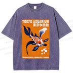 Unisex Tokyo Aquarium Koi Fish Printed Washed Tee