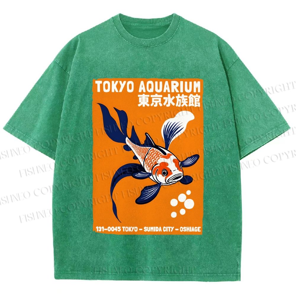 Unisex Tokyo Aquarium Koi Fish Printed Washed Tee