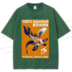 Unisex Tokyo Aquarium Koi Fish Printed Washed Tee