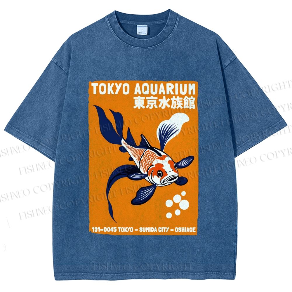 Unisex Tokyo Aquarium Koi Fish Printed Washed Tee