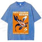 Unisex Tokyo Aquarium Koi Fish Printed Washed Tee