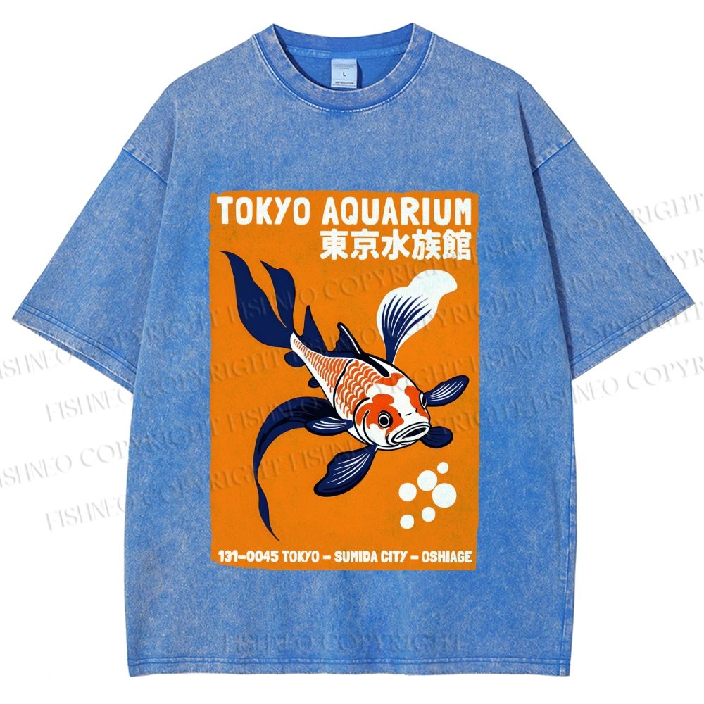 Unisex Tokyo Aquarium Koi Fish Printed Washed Tee
