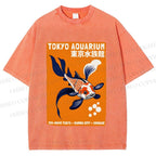 Unisex Tokyo Aquarium Koi Fish Printed Washed Tee