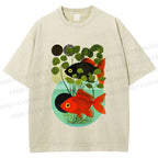Unisex Koi Fish in Tank Printed Washed Tee