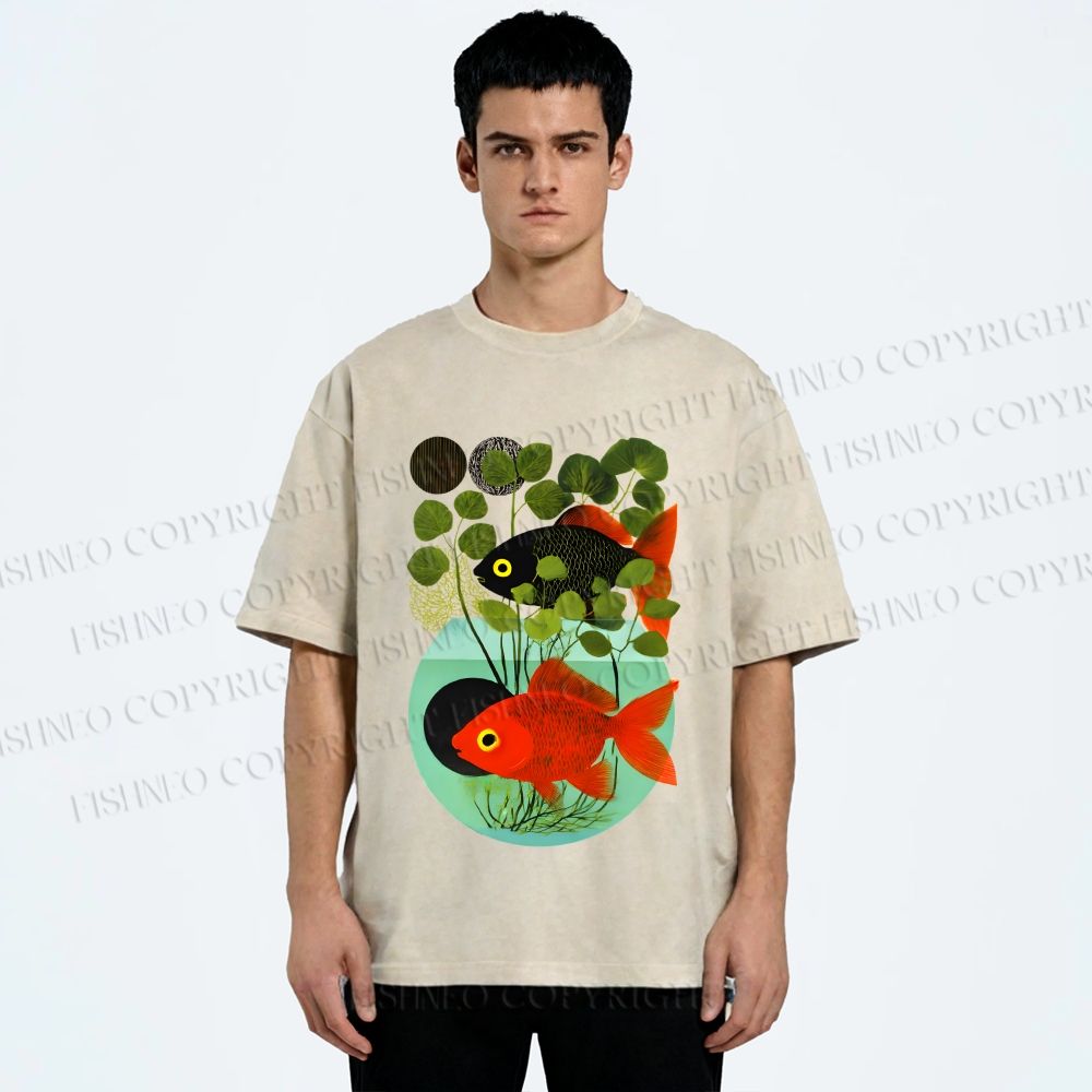 Unisex Koi Fish in Tank Printed Washed Tee