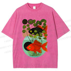 Unisex Koi Fish in Tank Printed Washed Tee