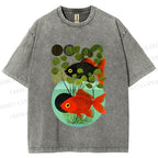 Unisex Koi Fish in Tank Printed Washed Tee
